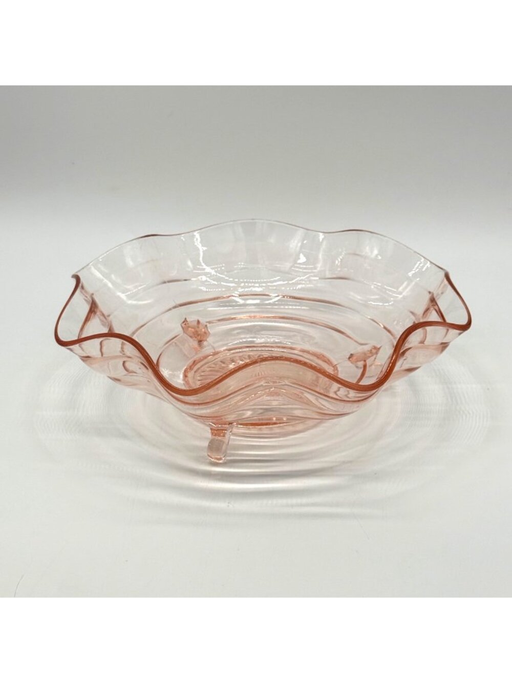 Fenton Wide Rib Pink Glass Footed Bowl Vintage 1930s Decorative Serving Dish Col
